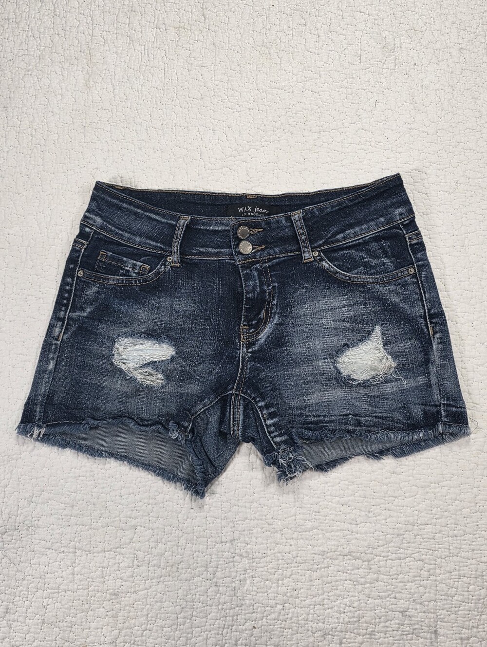 Wax Jean Indigo Blue Distressed Denim Jean Shorts